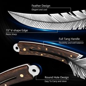 Qulajoy Viking Knife - 13.8 Inch Full Tang Boning Knife With 8.5 Inch Feather Blade & Leather Sheath - Sharp Hand-Forged 7Cr17MOV Real Carbon Ste