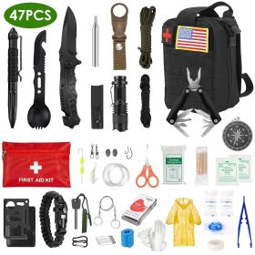 47Pcs Emergency Survival Kit Survival EDC Gear Equipment Tool First Aid Supplies Kit Tools with Pouch for Hiking Hunting Disaster Camping Adventu