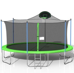 16FT Trampoline Children's Basketball Stand Safety Fence Net (Color: green)