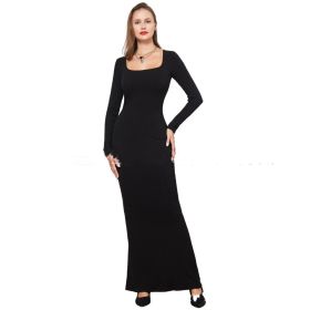 Two-in-one With Lining Double-layer Belly Contracting Hip Lifting Long Sleeve Narrow Dress (Option: Black-M)