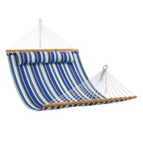 Double Quilted Fabric Hammock 12 FT Double Hammock with Hardwood Spreader Bar 2 Person Quilted Hammock with Detachable Pillow and Chains for Camp (Option: as picture)