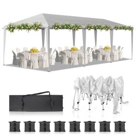 10x30ft White, No Bib, Folding Shed Oxford Cloth White Spray Plastic Frame, With 8 Sandbags, With Tug Bag (Color: White)