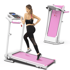 Home Folding Treadmill With Pulse Sensor (Color: pink)