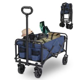 29x18x33in Blue Fabric, Black Frame, 600D Oxford Cloth, Steel Frame, Small Wheels, Flat Fold, Garden Folding Car, 220lbs (Color: Blue)