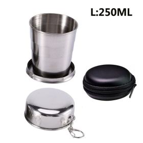 Stainless Steel Folding Cup; Portable Ultralight Collapsible Travel Cup; Outdoor Retractable Drinking Glass & EVA Case Set; Foldable Cup With Key (size: L 250ML)