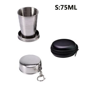 Stainless Steel Folding Cup; Portable Ultralight Collapsible Travel Cup; Outdoor Retractable Drinking Glass & EVA Case Set; Foldable Cup With Key (size: S 75ML)