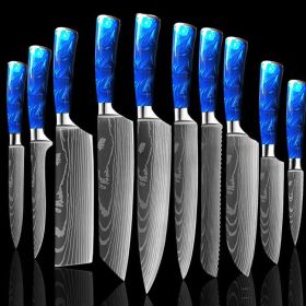 8-inch Chef Knife with Blue Resin Handle (Color: Blue 10piece set)