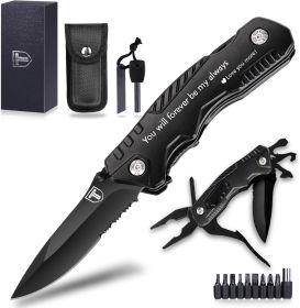 Pocket Knife 9 in1 Multi-tool Tactical Knife with Blade Saw Pliers Screwdriver Bottle Opener Full Stainless Steel Folding Knife (Color: I Love U)