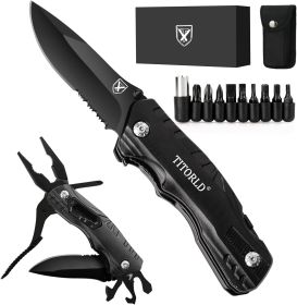 9 in 1 Multi-Tool Pocket Folding Blade Knife - Tactical Survival Rescue Gear Repair Equipment for Outdoor Camping and Emergency Situations (Color: black)