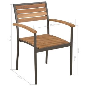 vidaXL Stackable Outdoor Chairs 2 pcs Solid Acacia Wood and Steel (Option: as picture)