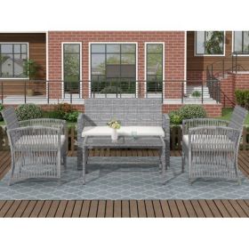 4 Pieces Outdoor Furniture Rattan Chair & Table Patio Set Outdoor Sofa for Garden, Backyard, Porch and Poolside (Option: as picture)