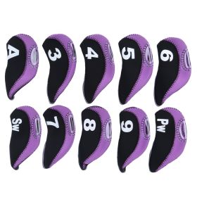 10PCS Neoprene Black Purple Number Convenient Universal Soft Golf Putter Cover Iron Club Headcover Accessory During Outdoor Travel (Option: as picture)