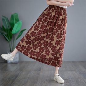 Cotton And Linen Loose Skirt (Option: Wine Red-2XL)